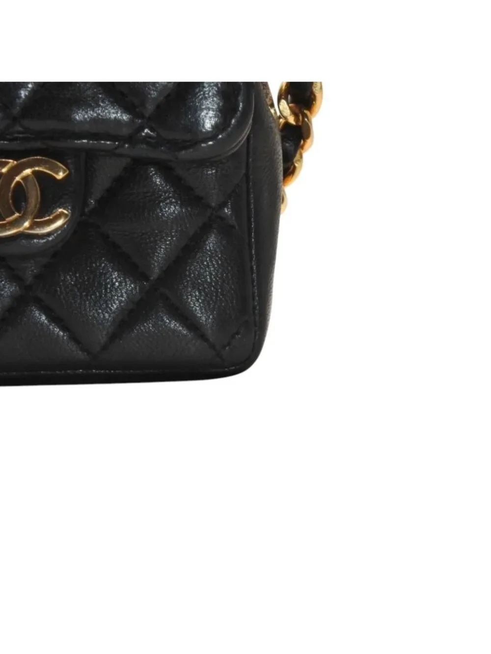 Chanel Micro Quilted Chain Shoulder Bag CC Logo Lambskin Black Gold
